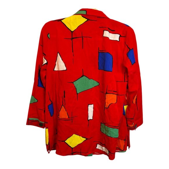 Ali Miles Blouse Women's Size Small Abstract Artsy Office Red - Picture 2 of 4